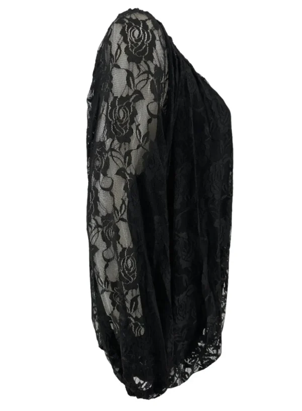 KLEINERE Kanten ballon blouse met koordje Celestine zwart