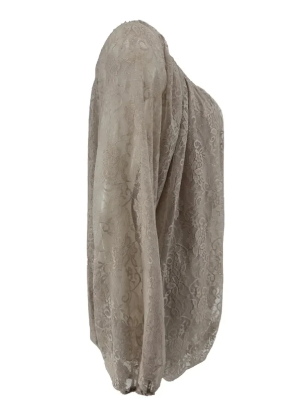 KLEINERE Kanten ballon blouse met koordje Celestine taupe