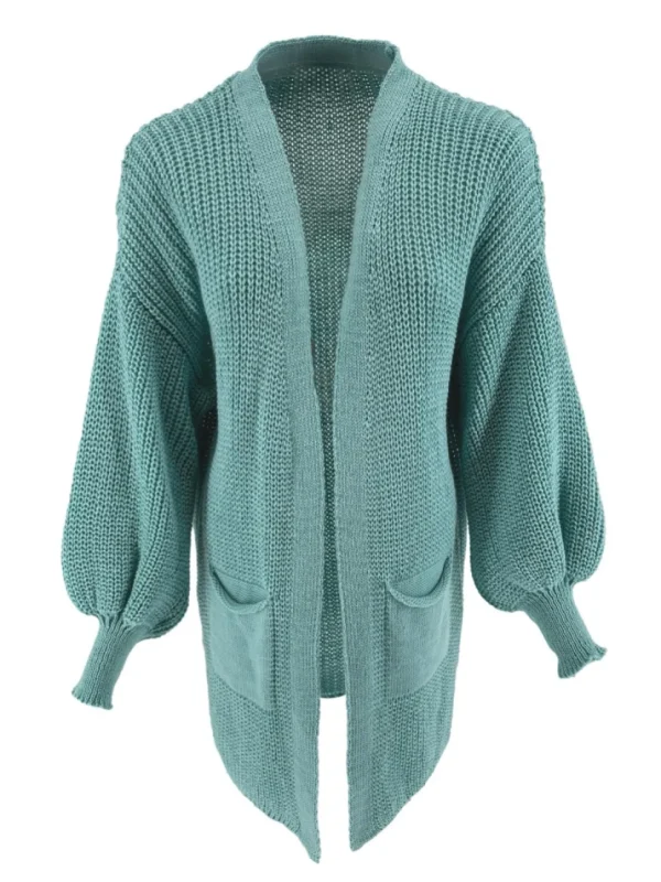 KORT gebreid vest met zakjes en pofmouw Carmen mint