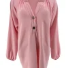 KORTERE blouse met opstaande kraag en 2 knoopjes Siske licht roze
