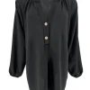 KORTERE blouse met opstaande kraag en 2 knoopjes Siske zwart