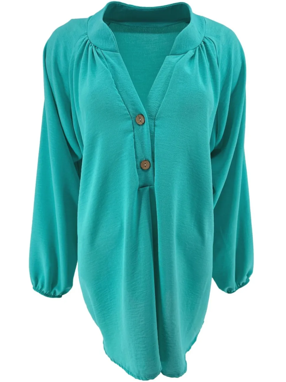 kortere_blouse_met_opstaa_0-2.webp KORTERE blouse met opstaande kraag en 2 knoopjes Siske turquoise
