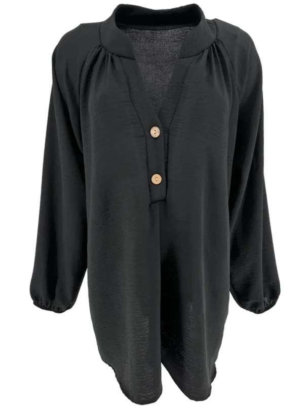 KORTERE blouse met opstaande kraag en 2 knoopjes Siske zwart