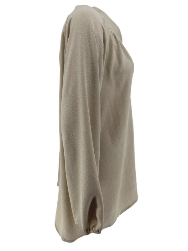 KORTERE blouse met opstaande kraag en 2 knoopjes Siske beige