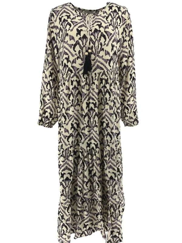 Lange jurk met koord en kralen in de hals inked paars/zwart (B22-6 (LPJ)SALE