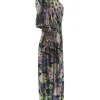 Lange travelstof jurk met korte mouw Dahlia paars (JS3080)