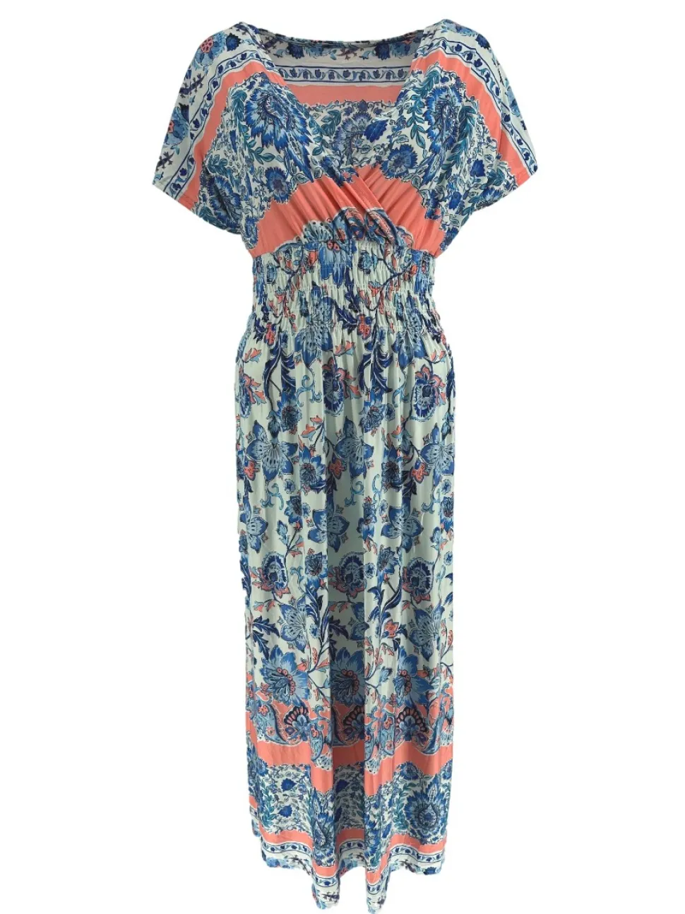 lange_travelstof_jurk_met_0-9.webp Lange travelstof jurk met smock in de taille Floral blauw (J-81#)