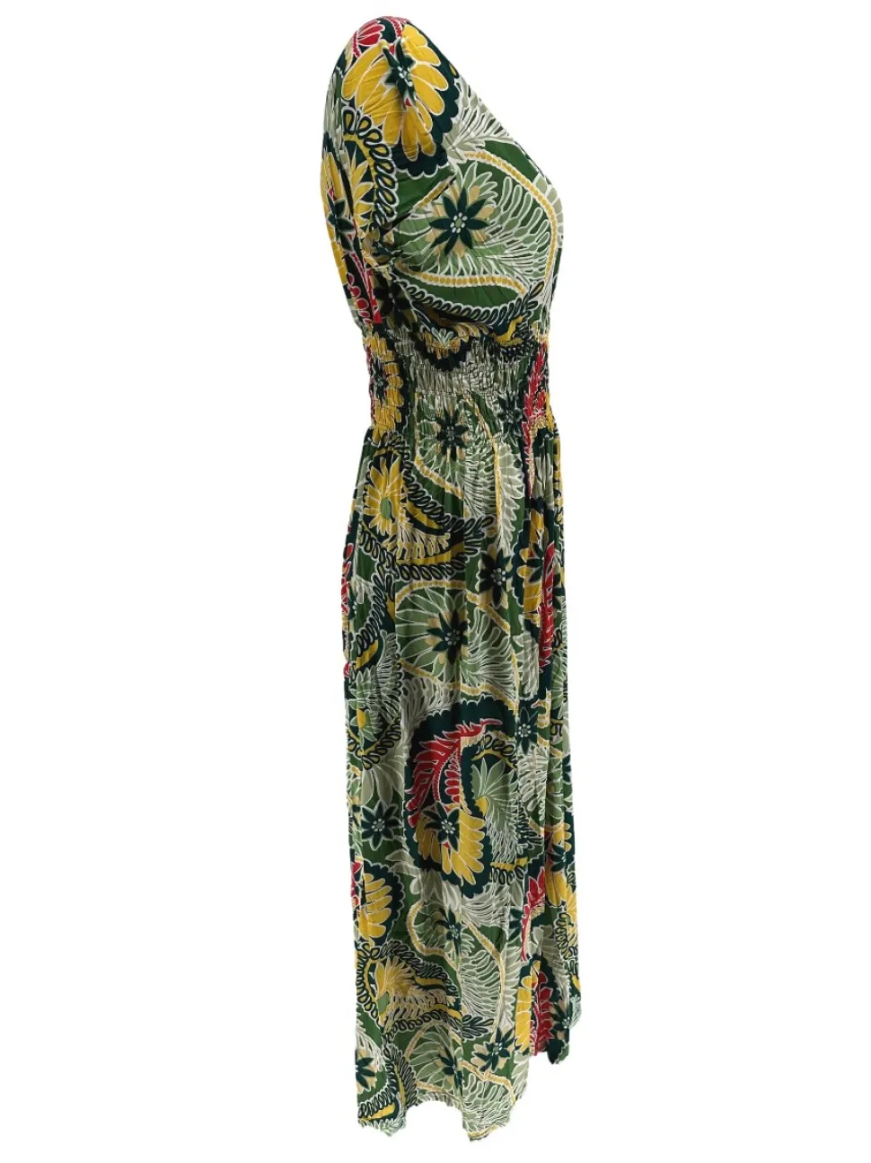 lange_travelstof_jurk_met_1-1.webp Lange travelstof jurk met smock in de taille varens groen (JS3176)