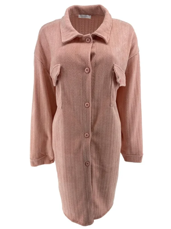 Langere blouse van rib patroon velvet Lindy Reliëf zalm roze