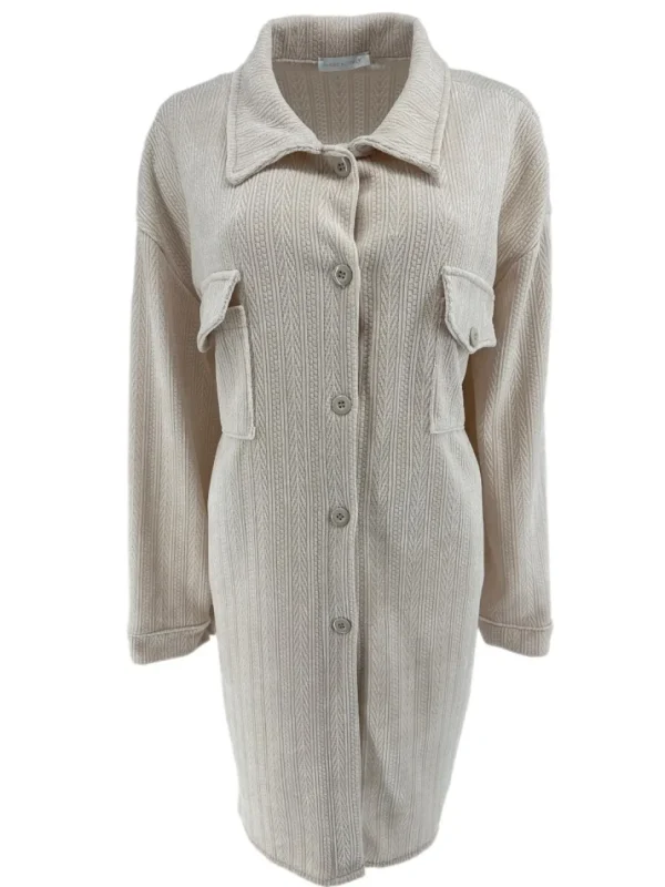 Langere blouse van rib patroon velvet Lindy Reliëf beige