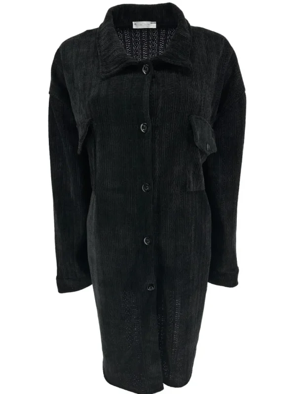 Langere blouse van rib patroon velvet Lindy Reliëf zwart