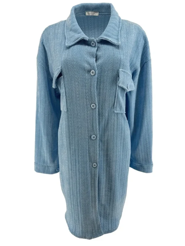 Langere blouse van rib patroon velvet Lindy Reliëf licht blauw