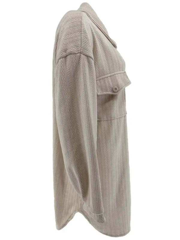Langere blouse van rib patroon velvet Lindy Reliëf beige