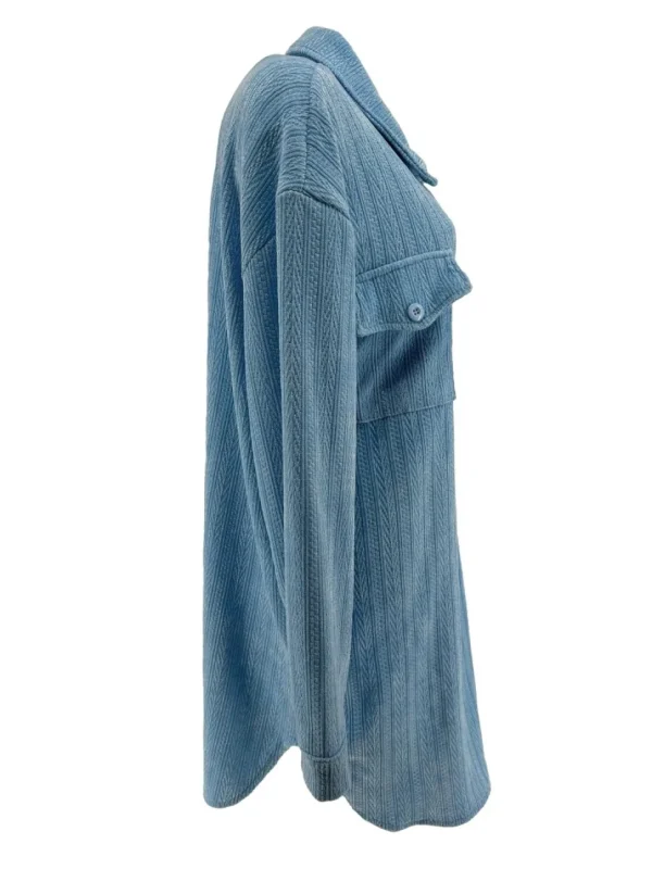 Langere blouse van rib patroon velvet Lindy Reliëf licht blauw