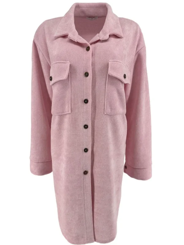 Langere blouse van rib velvet Lindy licht roze