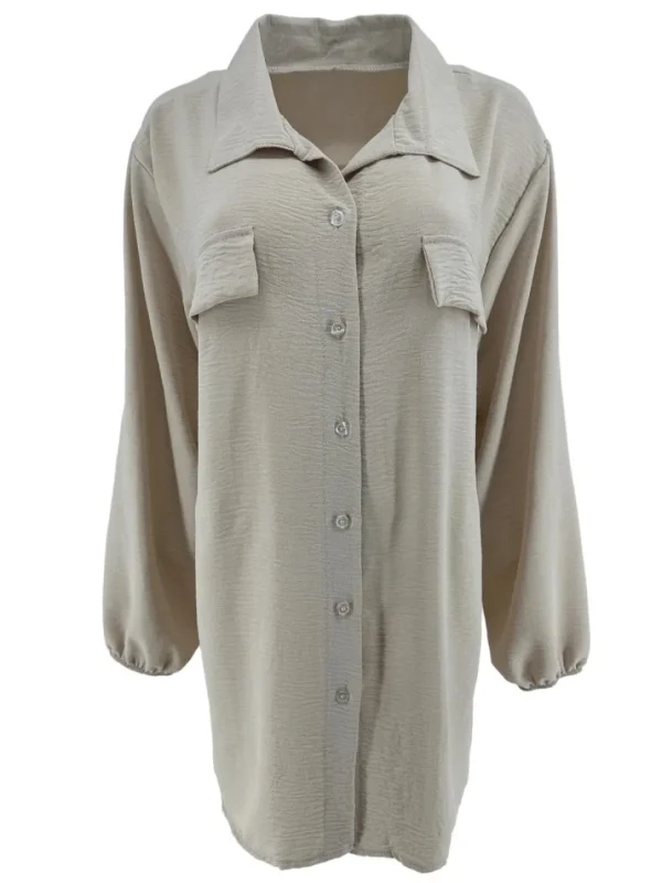 Langere blouse/tuniek met kraag Elodie beige