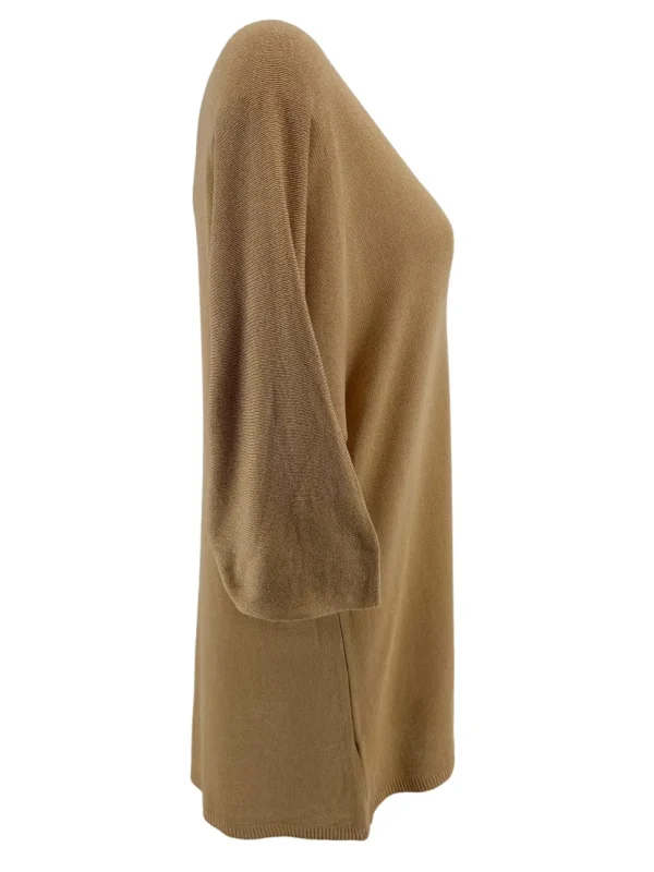 LANGERE fijngebreide trui met V-hals Hearts camel
