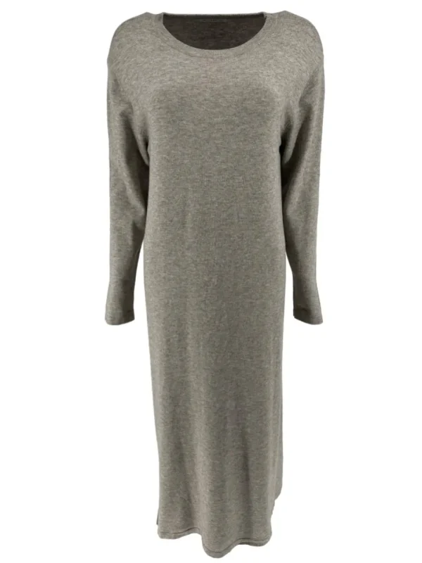 Langere jurk met ronde hals taupe (J107).JMK