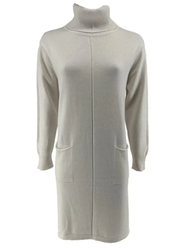 Langere trui/tuniek met col en zakken creme (T525)