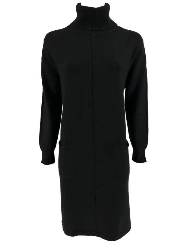 Langere trui/tuniek met col en zakken zwart (T525)
