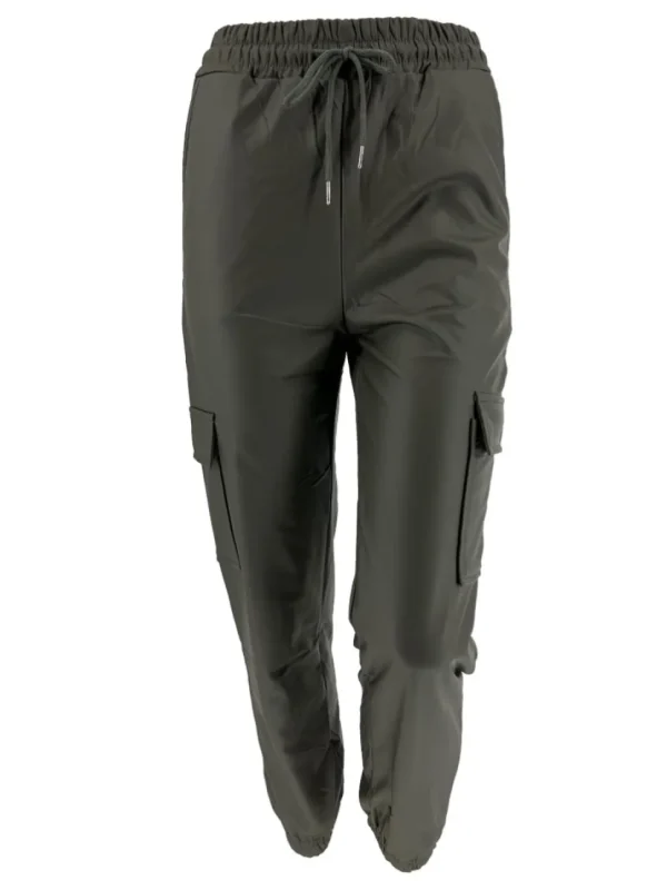 Leather-look cargo broek met koord army (9622). SALE