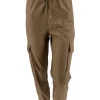 Leather-look cargo broek met koord camel (9622). SALE