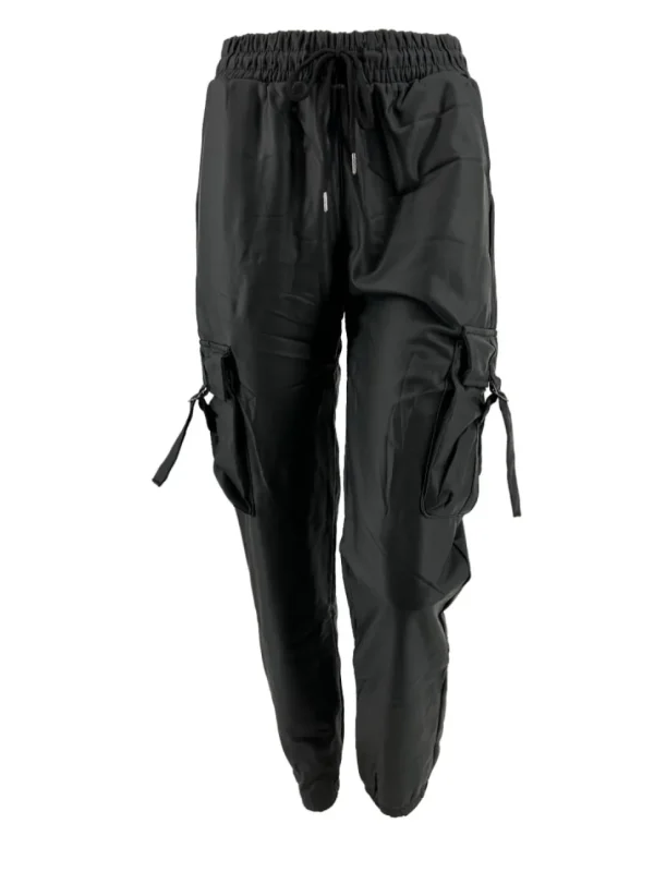 Leather-look Cargo broek zwart (95596). SALE