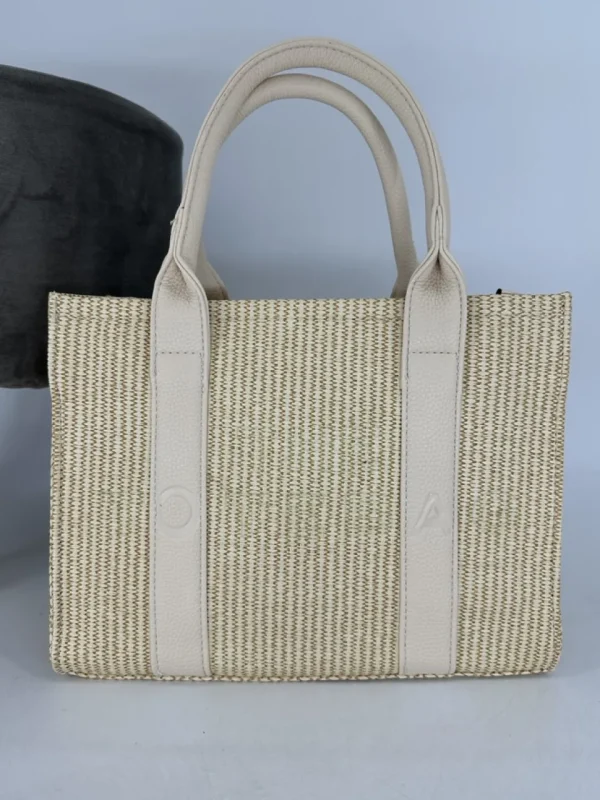 Medium size tote bag waved look KHAKI/BEIGE (H373)