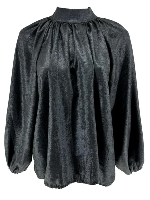 Metallic blouse met knoopjes in de kraag Pierrot zwart