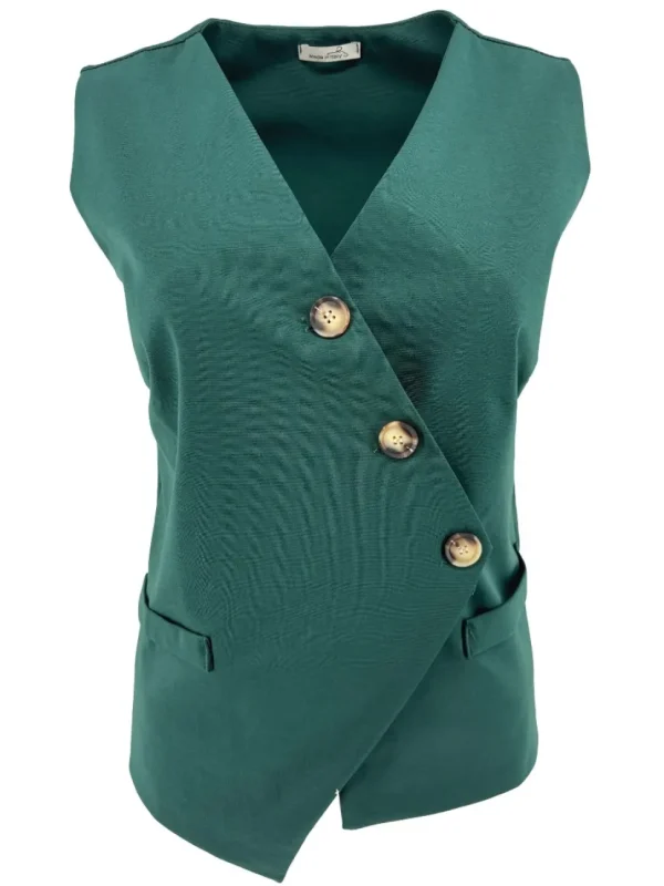 Mouwloos gilet a-symetrische sluiting koetsgroen SALE
