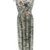 Mouwloze travelstof jurk Magnolia oud groen (JS3068)