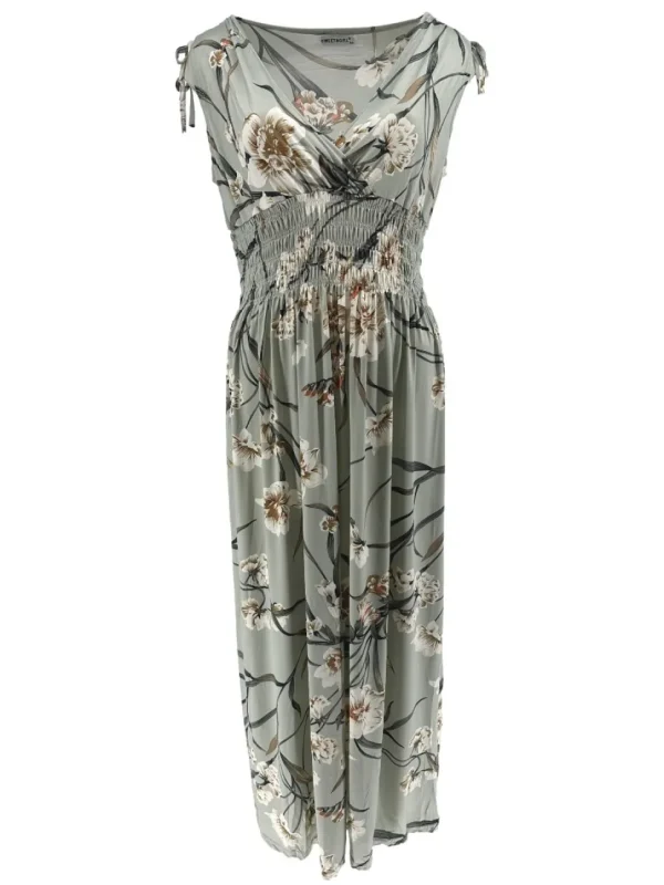 Mouwloze travelstof jurk Magnolia oud groen (JS3068)