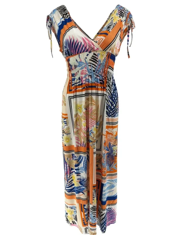 Mouwloze travelstof jurk Framed oranje (J-79#)
