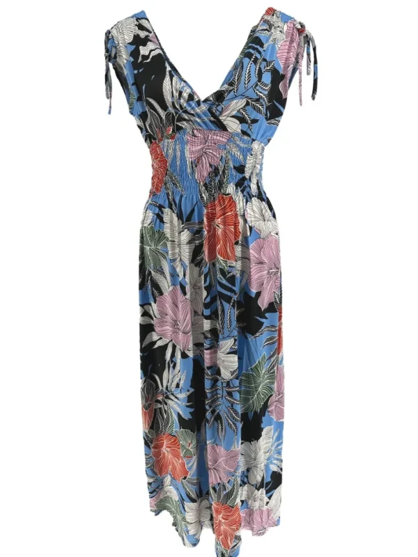 Mouwloze travelstof jurk Botanic jeansblauw (Y1043)
