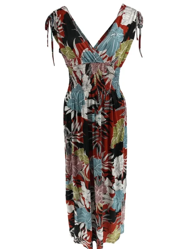 Mouwloze travelstof jurk Botanic rood (Y1043)