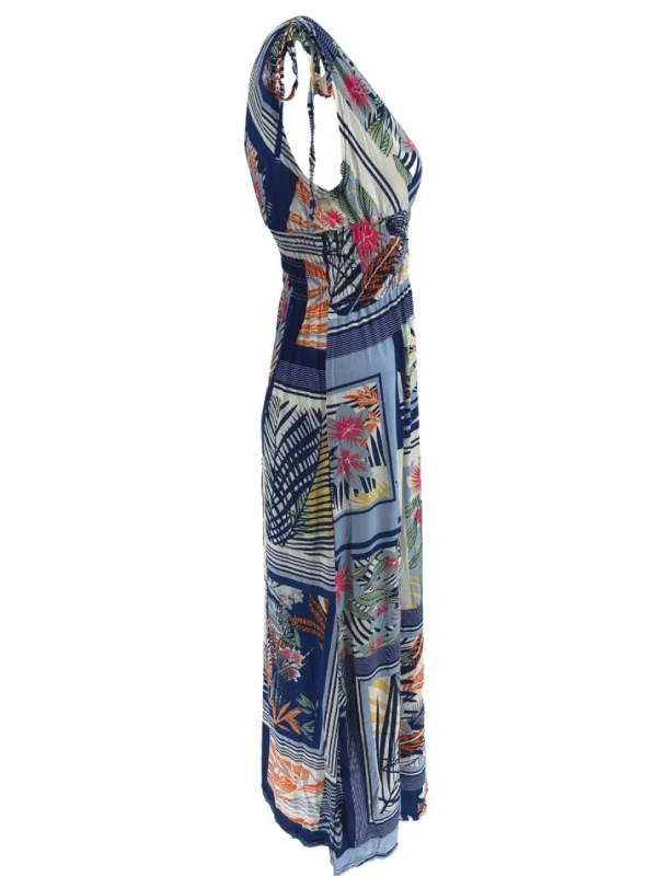 Mouwloze travelstof jurk Framed blauw (J-79#)