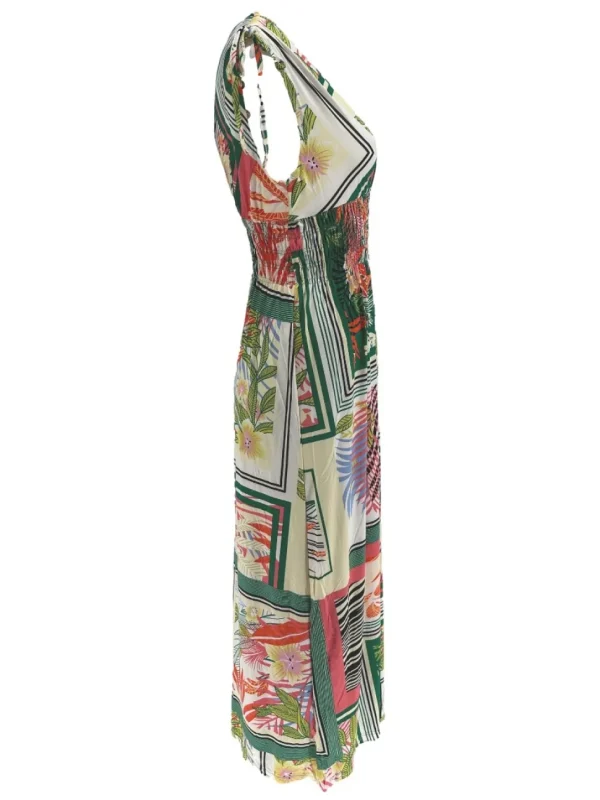 Mouwloze travelstof jurk Framed groen (J-79#)