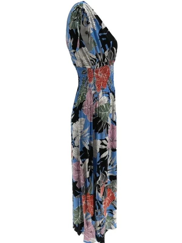 Mouwloze travelstof jurk Botanic jeansblauw (Y1043)