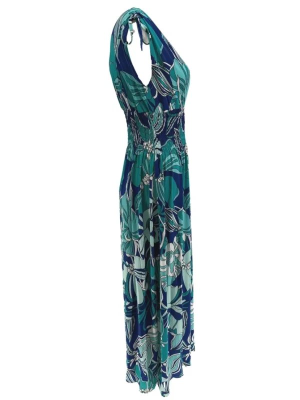 Mouwloze travelstof jurk Hibiscus blauw (Y1035)
