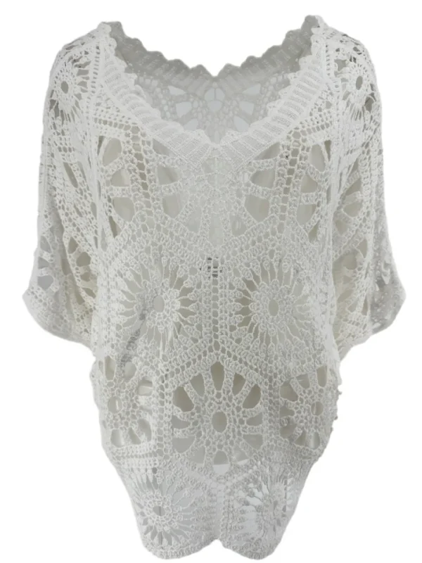 Opengewerkte trui met v-hals Webbed off-white
