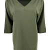 Oversized basic travel shirt met V-hals en 3/4 mouw army. SALE