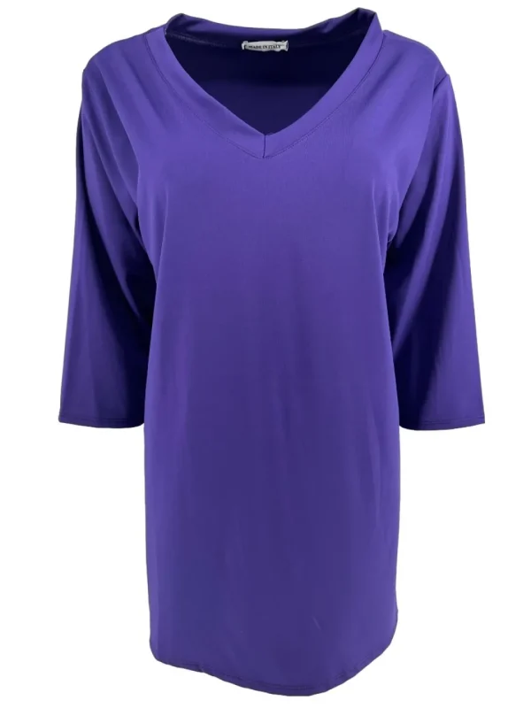Oversized basic travel shirt met V-hals en 3/4 mouw paars (BFT)