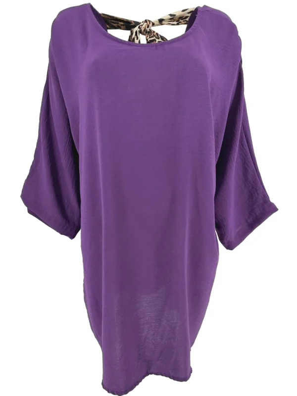 Oversized blouse met panterprint strik aan de achterzijde paars