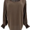 Oversized blouse met vleermuis mouw en smock mouw Gaby bruin