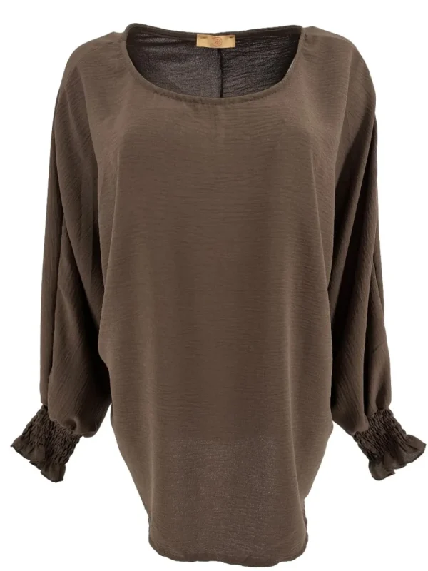 Oversized blouse met vleermuis mouw en smock mouw Gaby bruin