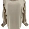 Oversized blouse met vleermuis mouw en smock mouw Gaby beige