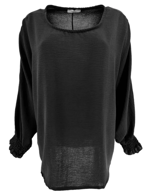 Oversized blouse met vleermuis mouw en smock mouw Gaby zwart