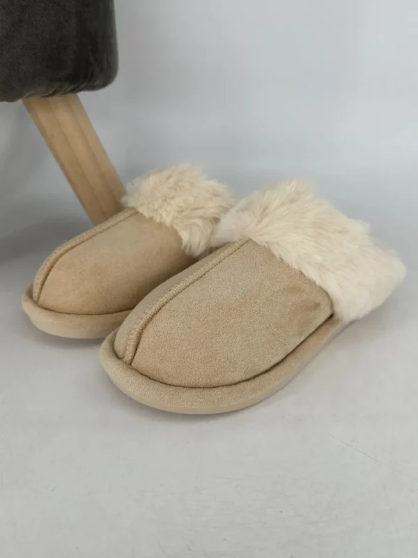 Pantoffel met imitatiebont beige (FC906)