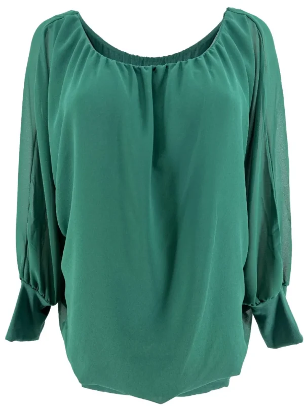 PLUS Blouse brede boord lange mouw Iris flessengroen