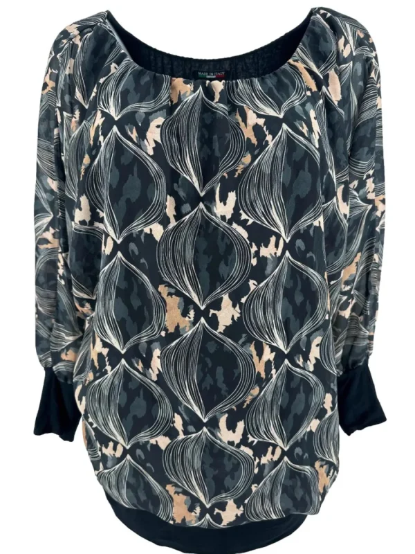 PLUS Blouse brede boord lange mouw Iris cipolla zwart